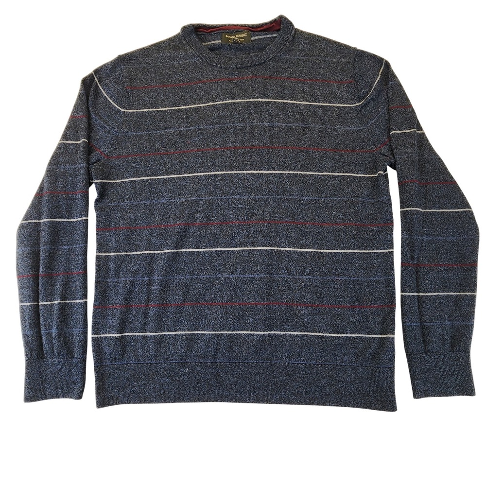 Banana Republic Men's Striped Crew Neck Sweater 100% Merino Wool Size L Knit